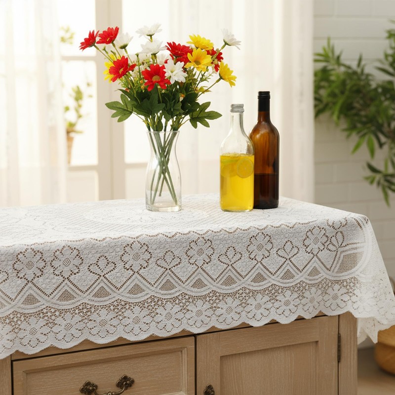 LXUEJIE Lace Tablecloth, 35.4 x 35.4 Inch Square White Lace