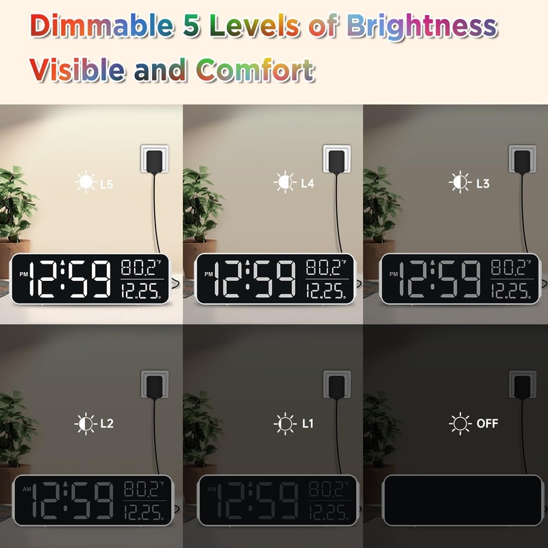 Peakeep Large Display Digital Alarm Clock for Bedrooms, Date Day