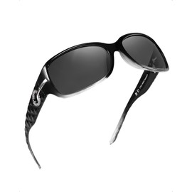 LVIOE Women's Polarised Vintage Large Wraparound Design Sunglasses with UV400 Protection, Clear black