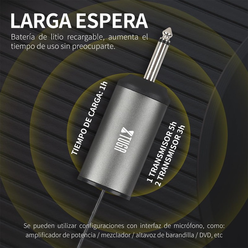 XTUGA Microfono Inalambrico Diadema, Recargable Diadema con Microfono Profesional UHF