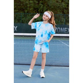 Arshiner Girl Clothes Summer Short Sets Fashion Clothing Sets Crewneck Shirt and Shorts 2 Piece Outfits Kids Tie Dye 6-7Y