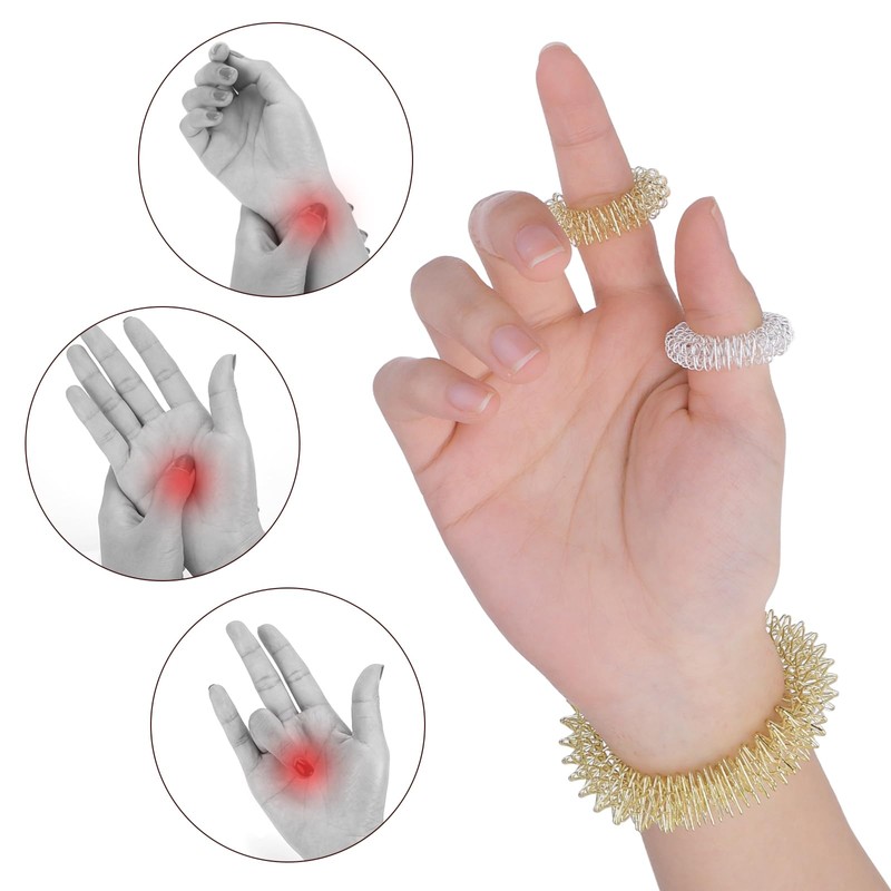 Pack of 10 Acupressure Ring Set, Finger and Wrist Massage