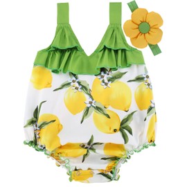 PrinceSasa Summer Newborn Headband Girls Floral Baby lemon Romper Clothes,9ED90,12-24 months(Size L)