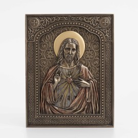 Veronese Design - Placa de pared con acabado en bronce para el corazón sagrado de Jesús de 7 1/2 pulgadas