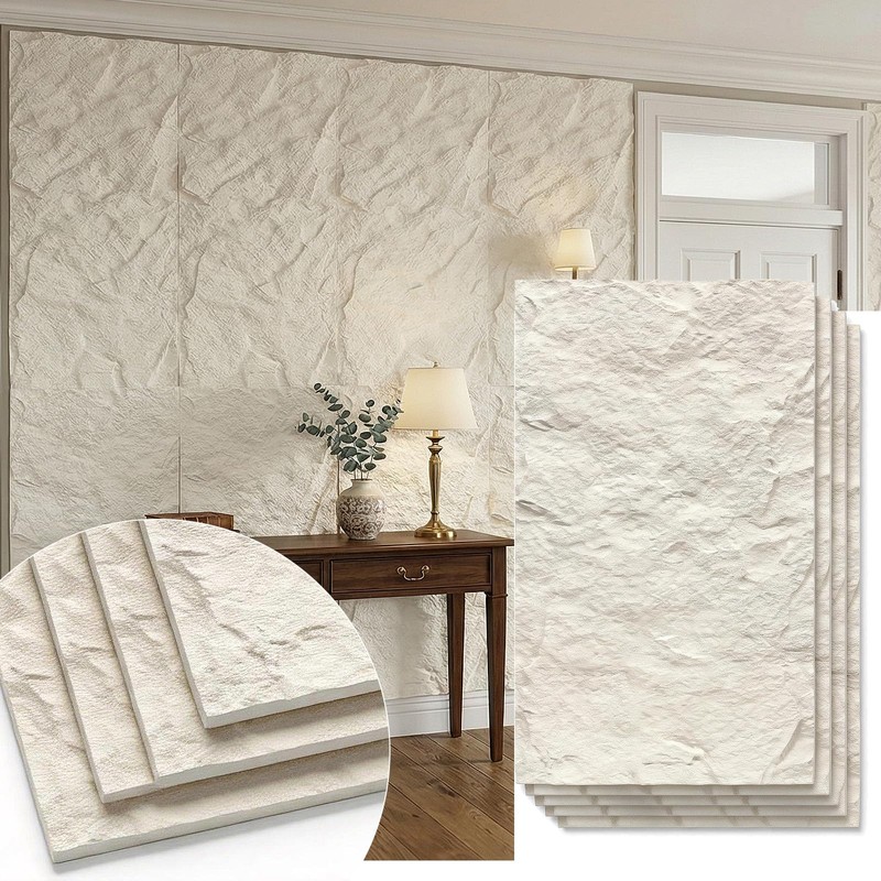 3D Lava Rock Molten Texture PU Wall Panels, 24"x48" Ivory