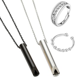 DALAETUS 4-Piece Breathing Necklace Set, Stainless Steel Mindful Stress Relief Necklace with 2 Colours and 2 Rings, Breath Necklace, Mindful Necklace for Breathing Exercises, Gift for Women and Men,