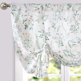 jinchan Floral Tie Up Valance Adjustable Linen Valance for Windows Farmhouse 54 Inch Botanical Valance Colorful Flower Kitchen Window Treatment for Living Room RV Light Filtering 1 Panel Sage Green