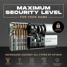 IRONWORX® Spectre Nickel 50mm (Turn) / 40mm (Key) (90mm) Maximum-Security Police Approved TS007 BSI 3 Star Euro Cylinder Door Lock with Escape Thumb Turn Function, Includes 5X Keys