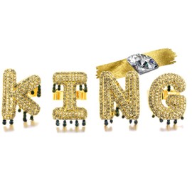HALUKAKAH 18K Real Gold Plated Initial KING Bubble Letter Ring Set for Men and Women - Handset Diamonds - Size Adjustable - Clustered Rhinestones Letter Waterdrop - Giftidea for Loved Ones