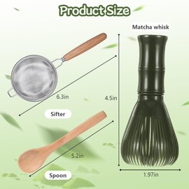 3 Pcs Traditional Matcha Whisk Set,Matcha Set Kit,Matcha Tea Set with Whisk,Tea Scoop,Matcha Spoon,Powder Starter Sifter,Matcha Kit Set for Tea Lovers,Matcha Starter Kit for Gifts(Green)