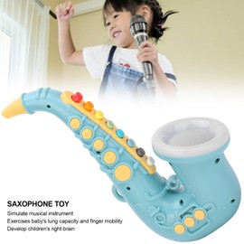 Saxofón de juguete eléctrico para niños, puede reproducir música y ser tocado, teclas de anotación digital, efectos de iluminación dinámicos, instrumento musical, juguete de educación(Azul)