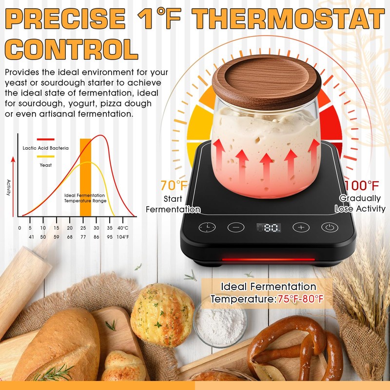 Upgraded Sourdough Starter Warmer, Precise 1°F Thermostat Control (70-100°F) Warming