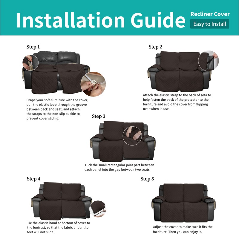 Easy-Going Waterproof Recliner Loveseat Sofa Cover with Pocket, 1-Piece Reversible