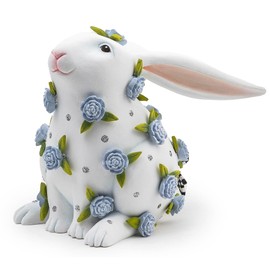 MACKENZIE-CHILDS Patience Brewster Periwinkle Peony Rabbit Figurine, Spring Rabbit Decor, Sitting