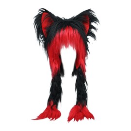 Qianly Anime Cat Ear Headband for Cosplay and Festivals, Black Red