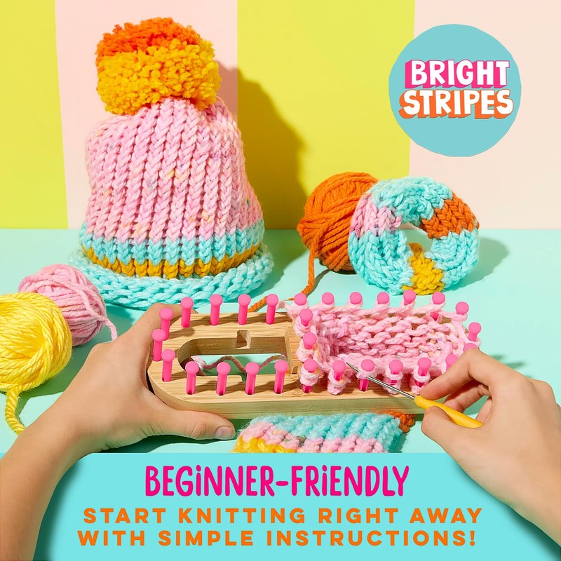Bright Stripes Nimble Knitter Kit| 4-in-1 Adjustable Bamboo Loom with