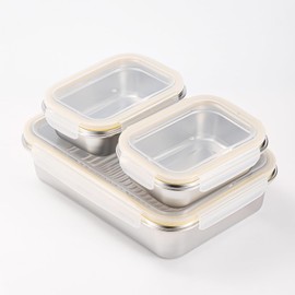 GEEJA 18/8 Stainless Steel Food Storage Containers, Meal Prep Lunch Box, Baking Pan, Stackable Bento Box, Metal Set of 3 (1PC 84oz + 2PC 21oz)