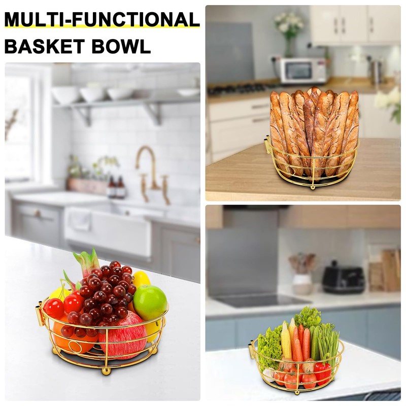 Livabber Countertop Fruit Basket Bowl with Banana Hanger, Modern Standing