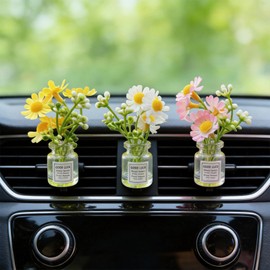 houlishu 3-Pack Daisy Flower Car Decor, Cute Dashboard Mini Vase Set, for Rearview Mirror Cup Holder Desk Home Interior