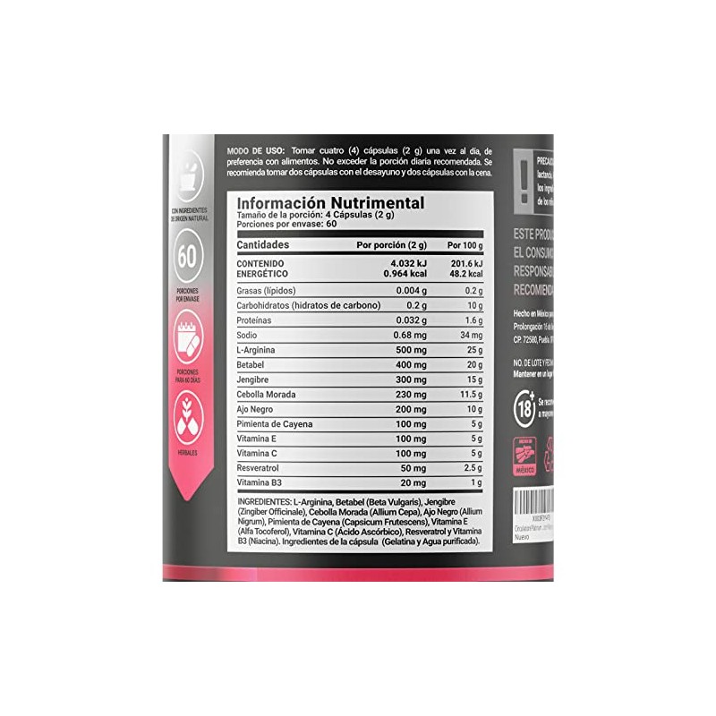 B Life Venflow Platinum con L-Arginina y Resveratrol 240 Cápsulas