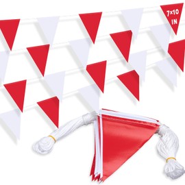 XIFAN Red and White Multicolor Pennant Banner Flags 7''x10'' Waring Safety Rooftop Flagging Barrier - 105FT 45 Flags String