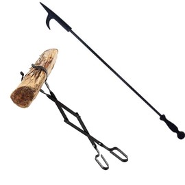 Rocky Mountain Goods Fire Poker and Tongs - Heavy Duty Pack of Long Fireplace Poker and Log Grabber Tongs - Outdoor/Indoor Reinforced Wrought Iron for Fireplace and Firepit