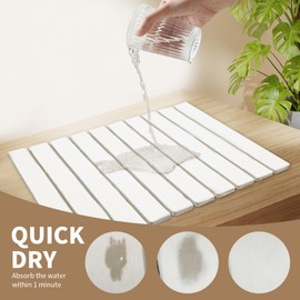 Tigena Large Stone Dish Drying Mat for Kitchen Counter, 24" x 16" Quick Dry Collapsible Heat-Resistant Kitchen Drying Mat Countertop Diatomaceous Earth Fast Dry Pad for Utensils Dish Bottle