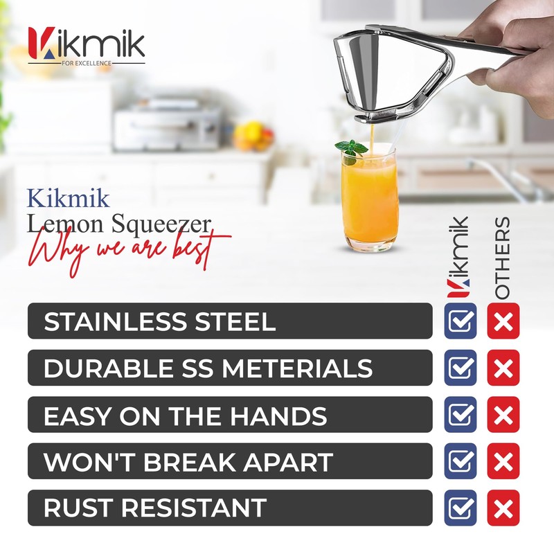 Kikmik Stainless Steel Lemon Squeezer -CitrusEase Foldable Handheld citrus Squeeze
