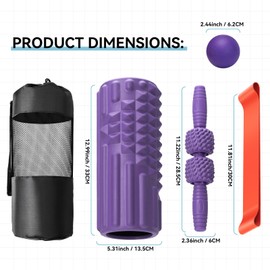 Zmarthumb 5 in 1 Foam Roller Set, Trigger Point Back Roller, Muscle Roller Stick, Massage Ball, Massage Roller, Resistance Band for Deep Tissue Massage Fitness Exercise Yoga Pilates(Purple)