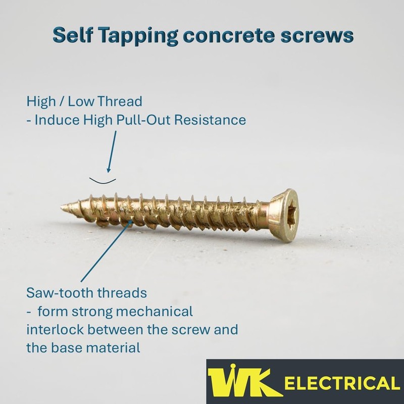 WK Electrical - Concrete Screws with Torx Bits – Zinc-Plated