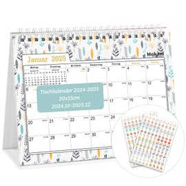 MOKANI Desk Calendar 2025, Small Monthly Calendar 2024/2025 from Oct.2024 to Dec.2025, 15 Months School Year Flip Desk Calendar with 234 Stickers - 20 x 15 cm