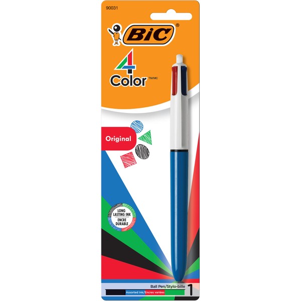 BIC Bolígrafo de 4 colores, punta media/fina, Retráctil, Variados, 1