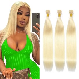 Fabimiya 18 20 22 Inch Bundles Human Hair Blonde 613# Straight Wave Human Hair Bundles Unprocessed Soft Sewn In Hair with Double Weft for Black Women