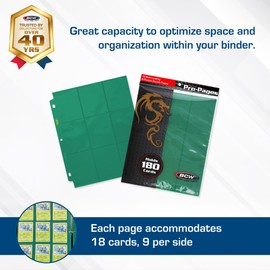 BCW Double-Sided 9-Pocket Pages Holder - 20 Green Pages | Trading Card Binder Sheets | Secure Side Loading | Ideal Card Storage and Display Solution