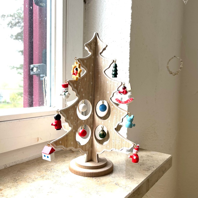Small Wooden Christmas Tree with Wooden Tree Hanger Height 25