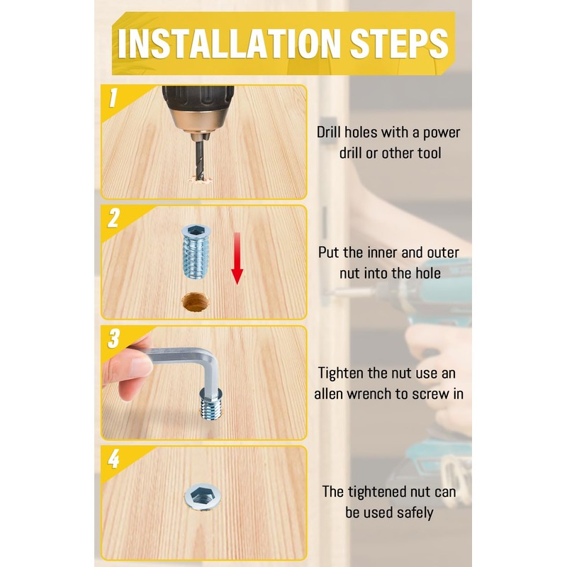 M6 X 20mm Threaded Insert Nuts 40Pcs, Caianwin Wood Insert