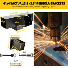 DEVALLEY 15° Angled Pegola Roof Bracket kit,4-Way Slanted Post Contector Bracket with Wall Mount Post Base for 4x4 (Actual:3.5" x3.5) Lumber,DIY Woodwork Bracket for Pavilion,Porch,Deck(2Pack)