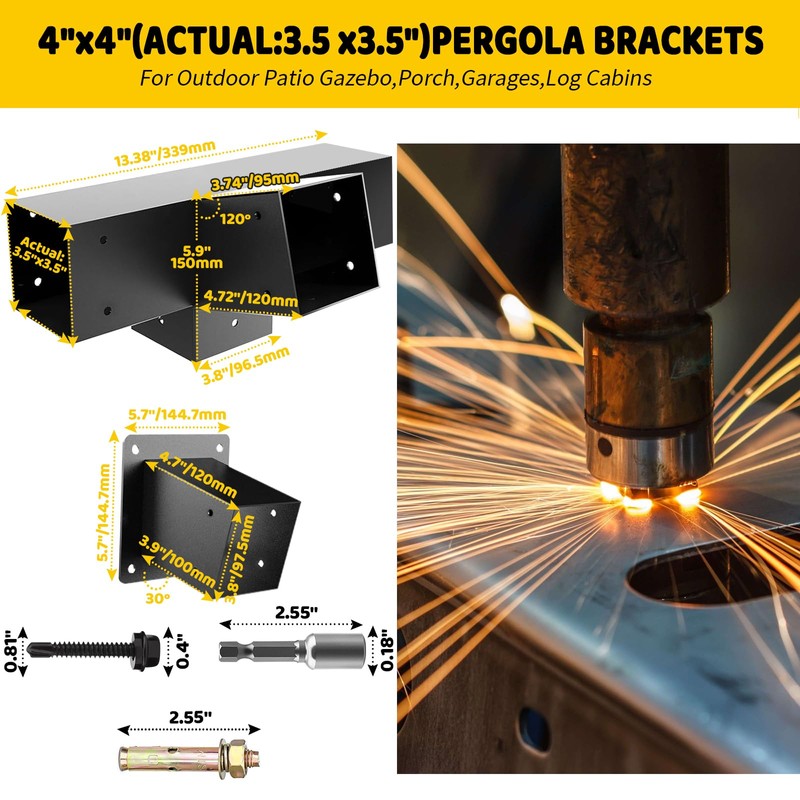 DEVALLEY 15° Angled Pegola Roof Bracket kit,4-Way Slanted Post Contector