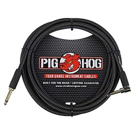 Pig Hog PC-H10BKR - Cable de instrumento de guitarra de 1/4 de pulgada en ángulo recto a 1/4 de pulgada, tejido negro, 10 pies (paquete de 2)