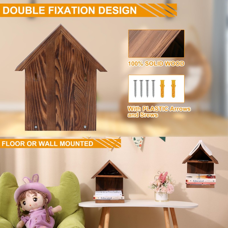 LETUBUYU Floating Bedside Wood Bookshelf, Triangle Book Page Holder, Wooden