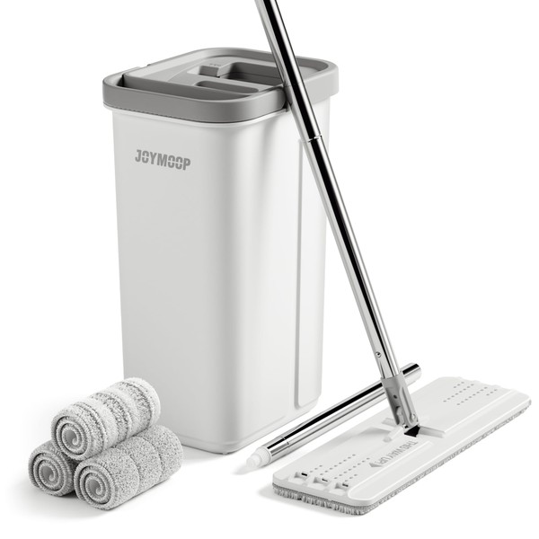 JOYMOOP Mop and Bucket with Wringer Set, White Flat Squeeze