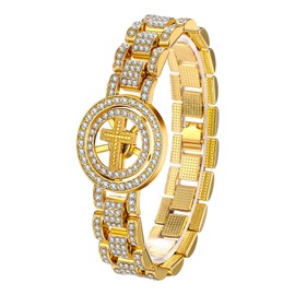 OIDEA Women's Bracelet Cross Glitter Rhinestones: Gold Links Link Bracelet with Glitter Rhinestone Anxiety Relief Fidget Bracelet Rotating Cross Spinner Bangle Wrist Jewellery Gift for Women