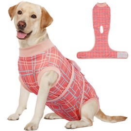 Kuoser Dog Recovery Suit for Female Male Dogs, Post-Surgery Bodysuit for Spay Neuter, Dog Onesie After Surgery, Anti-Licking Pet Surgical Recovery Suit, Pink XXL