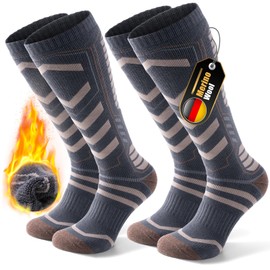 PULIOU Merino Wool Ski Socks, Cold Weather Socks for Snowboarding, Snow, Winter, Thermal Knee-high Warm Socks, Hunting 2 pairs(Grey,M)