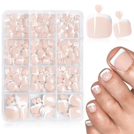 Bellelfin Nude Pink Press on Toenails White French Tips Toe Nail Press ons Short Square Toe Press on Nails Glossy Toenail Press ons, 240pcs Toe Nail Tips Short Toe Nails Press on