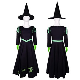 Tangsenyu Green Witch Costume Kids Black Elphaba Dress Up 3PCS Set