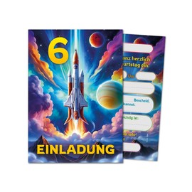12 Invitations for 6th Children's Birthday Boys Girls Rocket Cool Colourful Invitations Sixth Birthday Children Boys Birthday Space Children's Party Birthday Invitations
