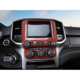 RT-TCZ for RAM Navigation Panel Dash Air Conditioning Vents Trim Cover for Dodge RAM 2018 Up Red ABS Carbon Fiber Interior Accessories