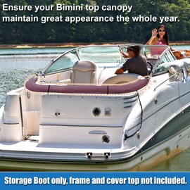 X AUTOHAUX Square Frame Bimini Top Storage Boot Cover with 2 Fixed Straps Waterproof Boat Bimini Storage Bag 600D Polyester Canvas Sun Resist 79"-84" W Universal for 3 Bow 4 Bow Wine Red 1Set