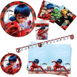 Procos Miraculous Ladybug 10215315DY 39-Piece Disposable Tableware for Children's Birthday Parties and Theme Parties, Table Decoration